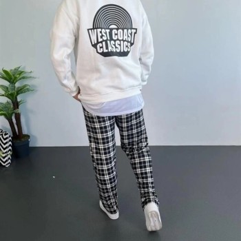 Erkek Kapüşonlu Kanguru Cepli Sweatshirt 3 İplik Pamuklu Baskılı Hoodie - Beyaz