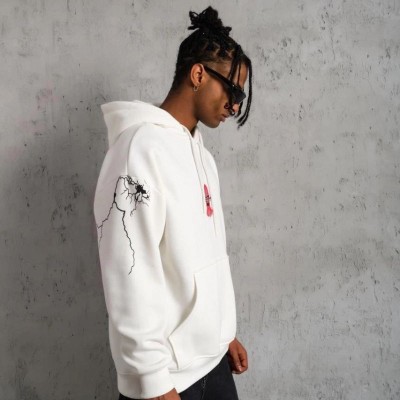 Erkek Kapüşonlu Kanguru Cepli Sweatshirt 3 İplik Pamuklu Baskılı Hoodie - Beyaz Erkek Kapüşonlu Kanguru Cepli Sweatshirt 3 İplik Pamuklu Baskılı Hoodie - Beyaz