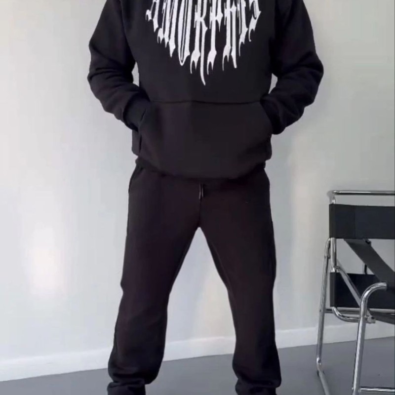 Erkek Kapüşonlu Kanguru Cepli Sweatshirt 3 İplik Pamuklu Baskılı Hoodie - Siyah Erkek Kapüşonlu Kanguru Cepli Sweatshirt 3 İplik Pamuklu Baskılı Hoodie - Siyah