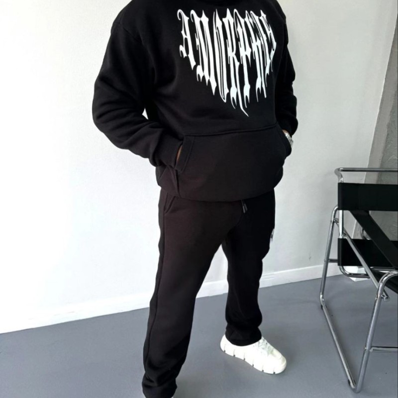 Erkek Kapüşonlu Kanguru Cepli Sweatshirt 3 İplik Pamuklu Baskılı Hoodie - Siyah Erkek Kapüşonlu Kanguru Cepli Sweatshirt 3 İplik Pamuklu Baskılı Hoodie - Siyah