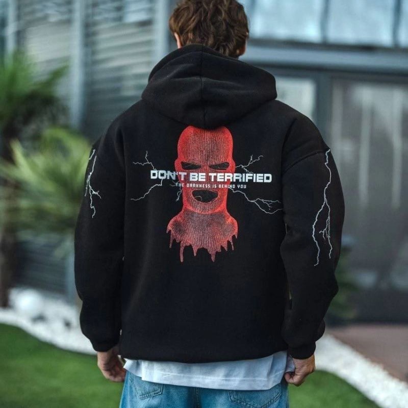 Erkek Kapüşonlu Kanguru Cepli Sweatshirt 3 İplik Pamuklu Baskılı Hoodie - Siyah Erkek Kapüşonlu Kanguru Cepli Sweatshirt 3 İplik Pamuklu Baskılı Hoodie - Siyah