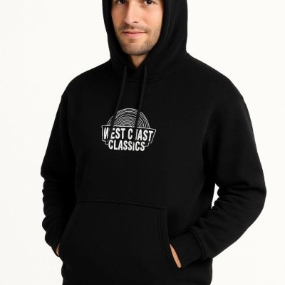 Erkek Kapüşonlu Kanguru Cepli Sweatshirt 3 İplik Pamuklu Baskılı Hoodie - Siyah Erkek Kapüşonlu Kanguru Cepli Sweatshirt 3 İplik Pamuklu Baskılı Hoodie - Siyah