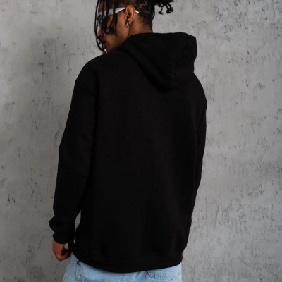 Erkek Kapüşonlu Kanguru Cepli Sweatshirt 3 İplik Pamuklu Baskılı Hoodie - Siyah