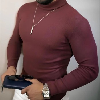 Erkek Kaşkorse Boğazlı Full Likralı Fitilli Body Kazak - Bordo Erkek Kaşkorse Boğazlı Full Likralı Fitilli Body Kazak - Bordo