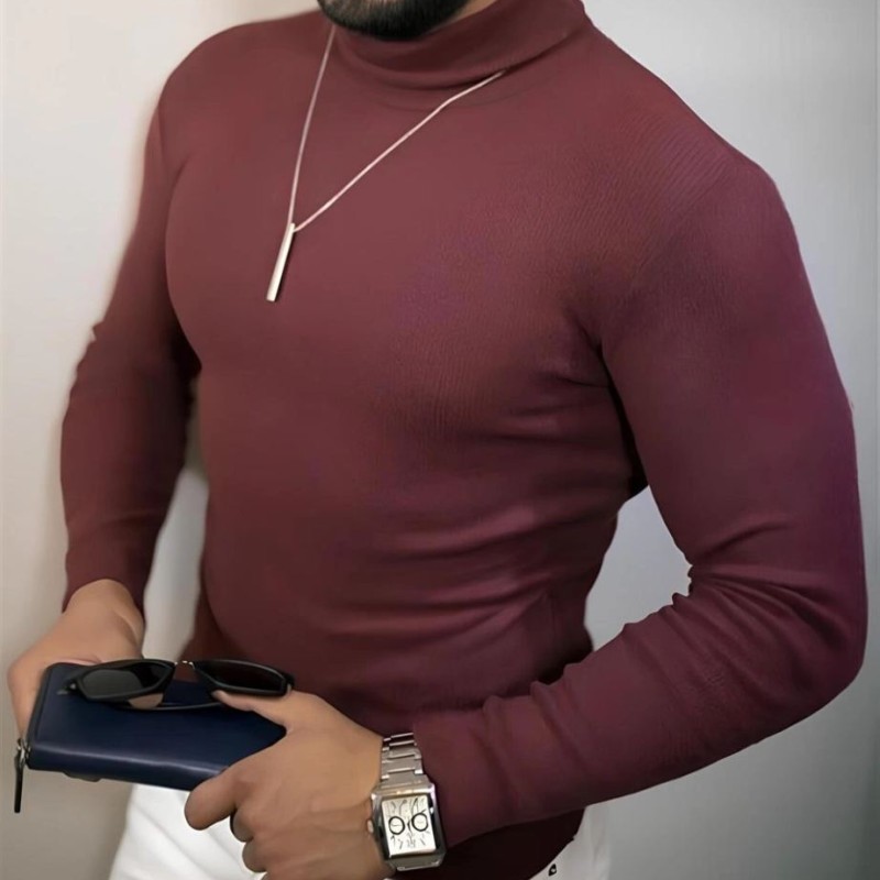 Erkek Kaşkorse Boğazlı Full Likralı Fitilli Body Kazak - Bordo Erkek Kaşkorse Boğazlı Full Likralı Fitilli Body Kazak - Bordo