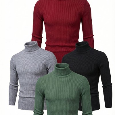 Erkek Kaşkorse Boğazlı Likralı Fitilli Slim Fit Body 4'lü Set Siyah-Bordo-Gri-Haki