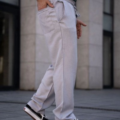 Erkek Keten Cepli Çıma Dikişli jogger Buggy Pantalon Rahat kalıp - Gri Erkek Keten Cepli Çıma Dikişli jogger Buggy Pantalon Rahat kalıp - Gri
