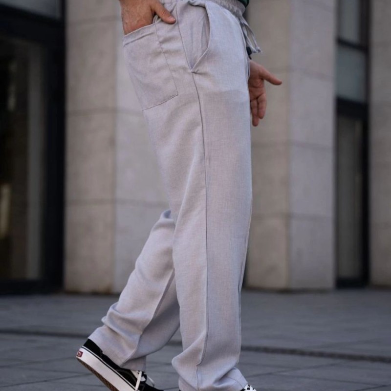 Erkek Keten Cepli Çıma Dikişli jogger Buggy Pantalon Rahat kalıp - Gri Erkek Keten Cepli Çıma Dikişli jogger Buggy Pantalon Rahat kalıp - Gri