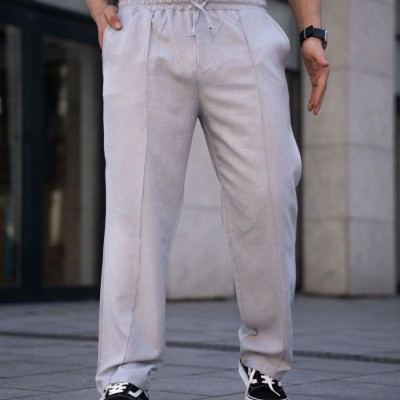 Erkek Keten Cepli Çıma Dikişli jogger Buggy Pantalon Rahat kalıp - Gri Erkek Keten Cepli Çıma Dikişli jogger Buggy Pantalon Rahat kalıp - Gri