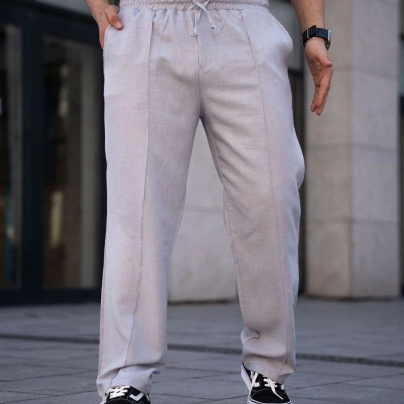 Erkek Keten Cepli Çıma Dikişli jogger Buggy Pantalon Rahat kalıp - Gri Erkek Keten Cepli Çıma Dikişli jogger Buggy Pantalon Rahat kalıp - Gri