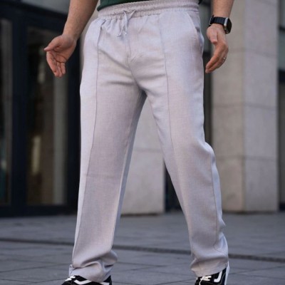 Erkek Keten Cepli Çıma Dikişli jogger Buggy Pantalon Rahat kalıp - Gri Erkek Keten Cepli Çıma Dikişli jogger Buggy Pantalon Rahat kalıp - Gri
