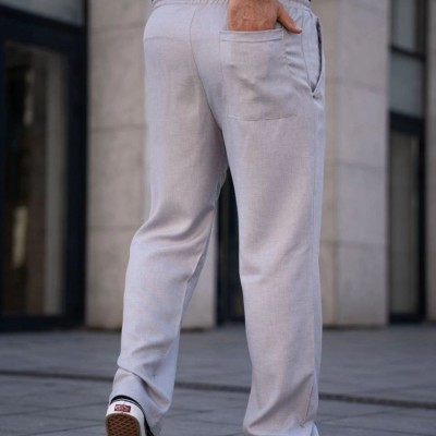 Erkek Keten Cepli Çıma Dikişli jogger Buggy Pantalon Rahat kalıp - Gri Erkek Keten Cepli Çıma Dikişli jogger Buggy Pantalon Rahat kalıp - Gri