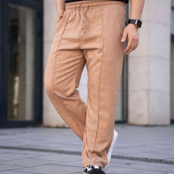 Erkek Keten Cepli Çıma Dikişli jogger Buggy Pantalon Rahat kalıp - Kahverengi Erkek Keten Cepli Çıma Dikişli jogger Buggy Pantalon Rahat kalıp - Kahverengi