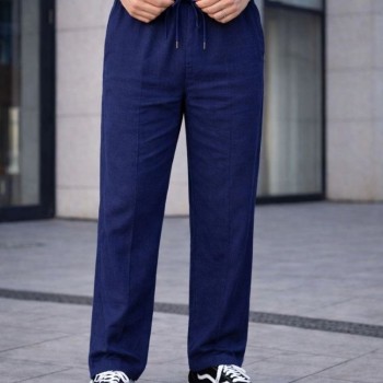 Erkek Keten Cepli Çıma Dikişli jogger Buggy Pantalon Rahat kalıp - Lacivert