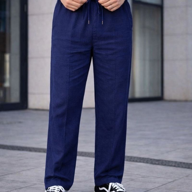 Erkek Keten Cepli Çıma Dikişli jogger Buggy Pantalon Rahat kalıp - Lacivert Erkek Keten Cepli Çıma Dikişli jogger Buggy Pantalon Rahat kalıp - Lacivert