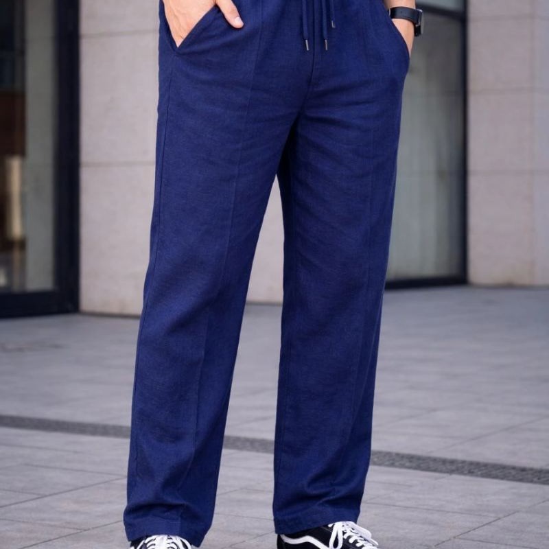 Erkek Keten Cepli Çıma Dikişli jogger Buggy Pantalon Rahat kalıp - Lacivert Erkek Keten Cepli Çıma Dikişli jogger Buggy Pantalon Rahat kalıp - Lacivert