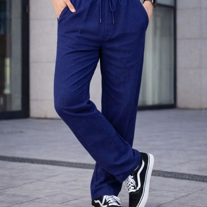 Erkek Keten Cepli Çıma Dikişli jogger Buggy Pantalon Rahat kalıp - Lacivert Erkek Keten Cepli Çıma Dikişli jogger Buggy Pantalon Rahat kalıp - Lacivert