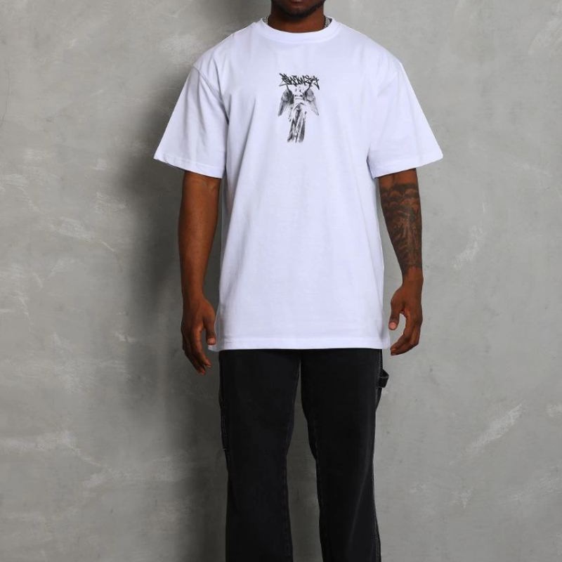 Erkek Kısa kol Baskılı Bisiklet Yaka T-Shirt - Beyaz