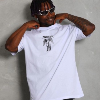 Erkek Kısa kol Baskılı Bisiklet Yaka T-Shirt - Beyaz