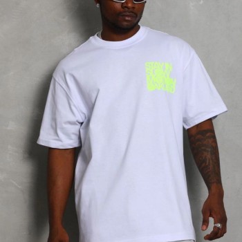 Erkek Kısa kol Baskılı Bisiklet Yaka T-Shirt - Beyaz