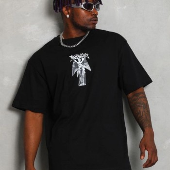 Erkek Kısa kol  Baskılı Bisiklet Yaka T-Shirt - Siyah