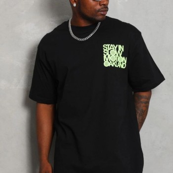 Erkek Kısa kol Baskılı Bisiklet Yaka T-Shirt - Siyah