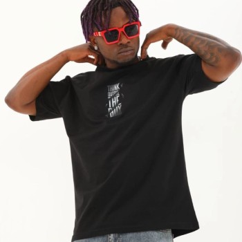 Erkek Kısa kol Baskılı Bisiklet Yaka T-Shirt - Siyah