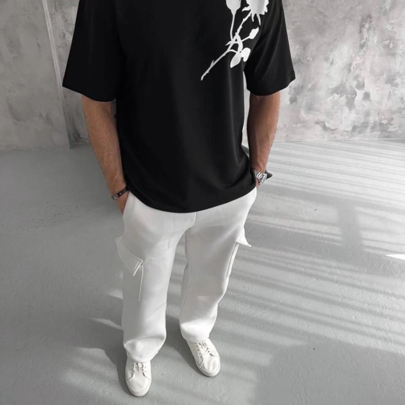 Erkek Kısa Kol Tişört Bisiklet Yaka GÜL Baskılı Oversize T-Shirt - Siyah Erkek Kısa Kol Tişört Bisiklet Yaka GÜL Baskılı Oversize T-Shirt - Siyah
