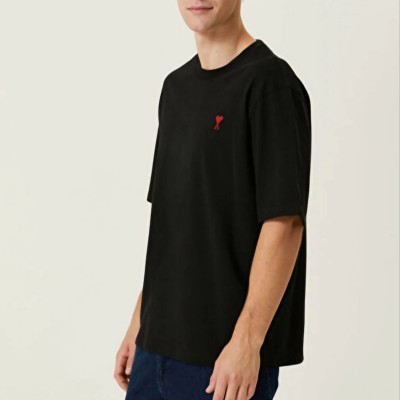 Erkek Kısa Kol Tişört Bisiklet Yaka KALP Baskılı Oversize T-Shirt - Siyah Erkek Kısa Kol Tişört Bisiklet Yaka KALP Baskılı Oversize T-Shirt - Siyah