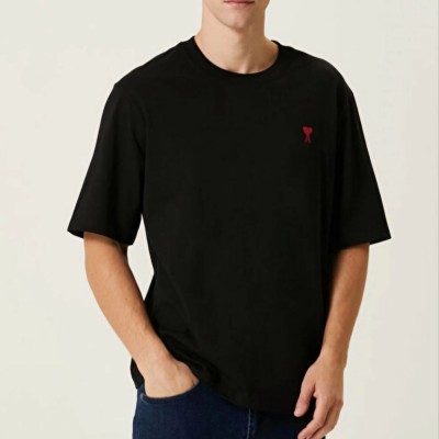 Erkek Kısa Kol Tişört Bisiklet Yaka KALP Baskılı Oversize T-Shirt - Siyah Erkek Kısa Kol Tişört Bisiklet Yaka KALP Baskılı Oversize T-Shirt - Siyah