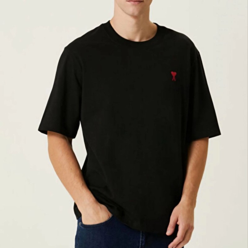 Erkek Kısa Kol Tişört Bisiklet Yaka KALP Baskılı Oversize T-Shirt - Siyah Erkek Kısa Kol Tişört Bisiklet Yaka KALP Baskılı Oversize T-Shirt - Siyah