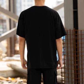 Erkek Kısa Kol Tişört Bisiklet Yaka LOS ANGELES  Baskılı T-Shirt - Siyah