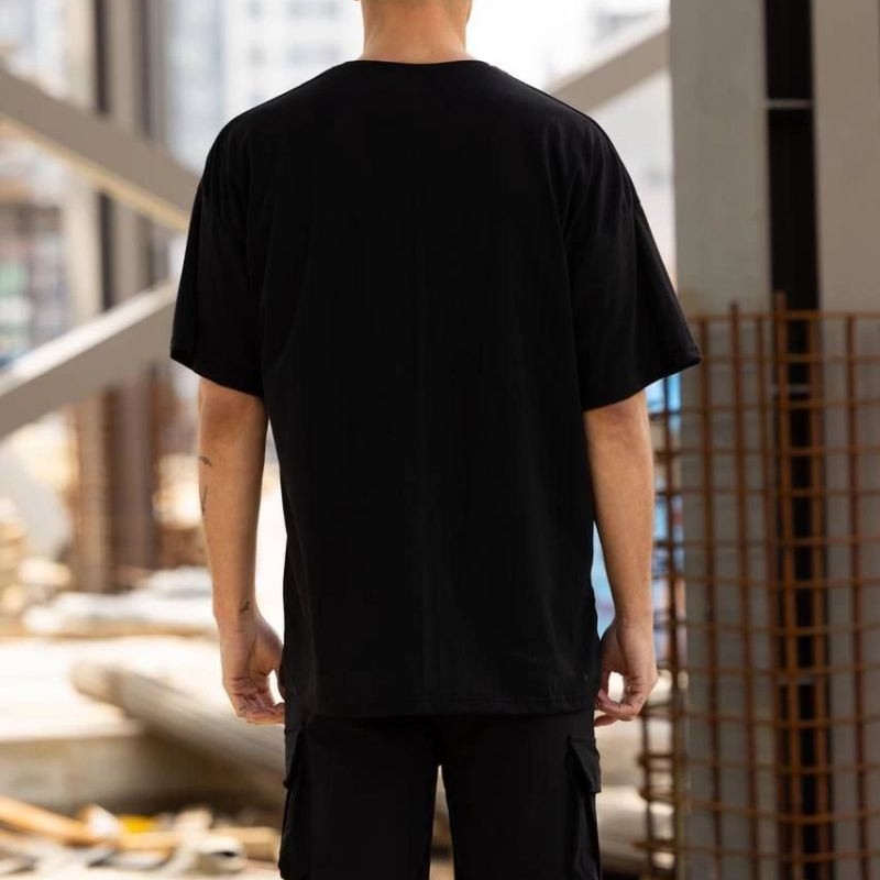 Erkek Kısa Kol Tişört Bisiklet Yaka LOS ANGELES  Baskılı T-Shirt - Siyah