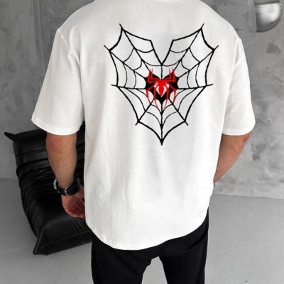 Erkek Kısa Kol Tişört Bisiklet Yaka ÖRÜMCEK Baskılı Oversize T-Shirt - Beyaz Erkek Kısa Kol Tişört Bisiklet Yaka ÖRÜMCEK Baskılı Oversize T-Shirt - Beyaz