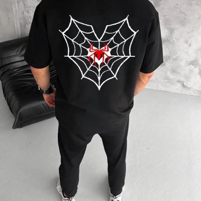Erkek Kısa Kol Tişört Bisiklet Yaka ÖRÜMCEK Baskılı Oversize T-Shirt - Siyah Erkek Kısa Kol Tişört Bisiklet Yaka ÖRÜMCEK Baskılı Oversize T-Shirt - Siyah
