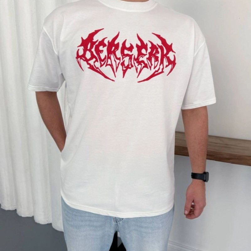 Erkek Kısa Kol Yazlık Tişört Bisiklet Yaka Baskılı Oversize T-Shirt - Beyaz Erkek Kısa Kol Yazlık Tişört Bisiklet Yaka Baskılı Oversize T-Shirt - Beyaz