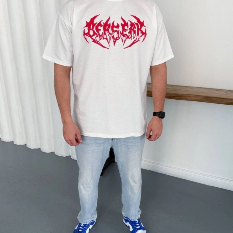 Erkek Kısa Kol Yazlık Tişört Bisiklet Yaka Baskılı Oversize T-Shirt - Beyaz Erkek Kısa Kol Yazlık Tişört Bisiklet Yaka Baskılı Oversize T-Shirt - Beyaz