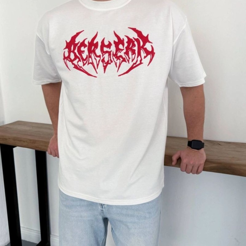 Erkek Kısa Kol Yazlık Tişört Bisiklet Yaka Baskılı Oversize T-Shirt - Beyaz Erkek Kısa Kol Yazlık Tişört Bisiklet Yaka Baskılı Oversize T-Shirt - Beyaz