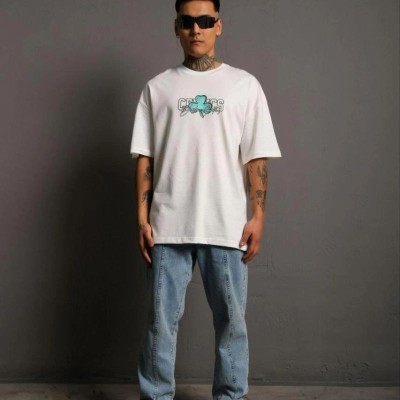 Erkek Kısa Kol Yazlık Tişört Bisiklet Yaka Baskılı Oversize T-Shirt - Beyaz Erkek Kısa Kol Yazlık Tişört Bisiklet Yaka Baskılı Oversize T-Shirt - Beyaz