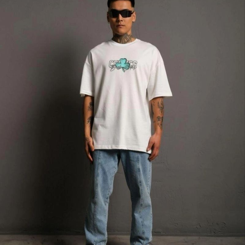 Erkek Kısa Kol Yazlık Tişört Bisiklet Yaka Baskılı Oversize T-Shirt - Beyaz Erkek Kısa Kol Yazlık Tişört Bisiklet Yaka Baskılı Oversize T-Shirt - Beyaz