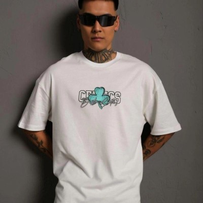Erkek Kısa Kol Yazlık Tişört Bisiklet Yaka Baskılı Oversize T-Shirt - Beyaz Erkek Kısa Kol Yazlık Tişört Bisiklet Yaka Baskılı Oversize T-Shirt - Beyaz