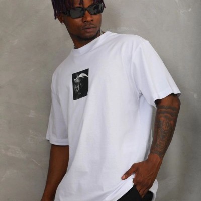Erkek Kısa Kol Yazlık Tişört Bisiklet Yaka Baskılı Oversize T-Shirt - Beyaz Erkek Kısa Kol Yazlık Tişört Bisiklet Yaka Baskılı Oversize T-Shirt - Beyaz