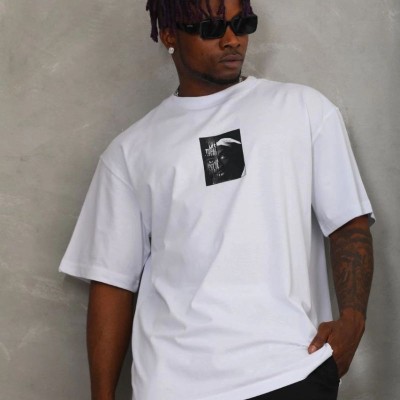 Erkek Kısa Kol Yazlık Tişört Bisiklet Yaka Baskılı Oversize T-Shirt - Beyaz Erkek Kısa Kol Yazlık Tişört Bisiklet Yaka Baskılı Oversize T-Shirt - Beyaz