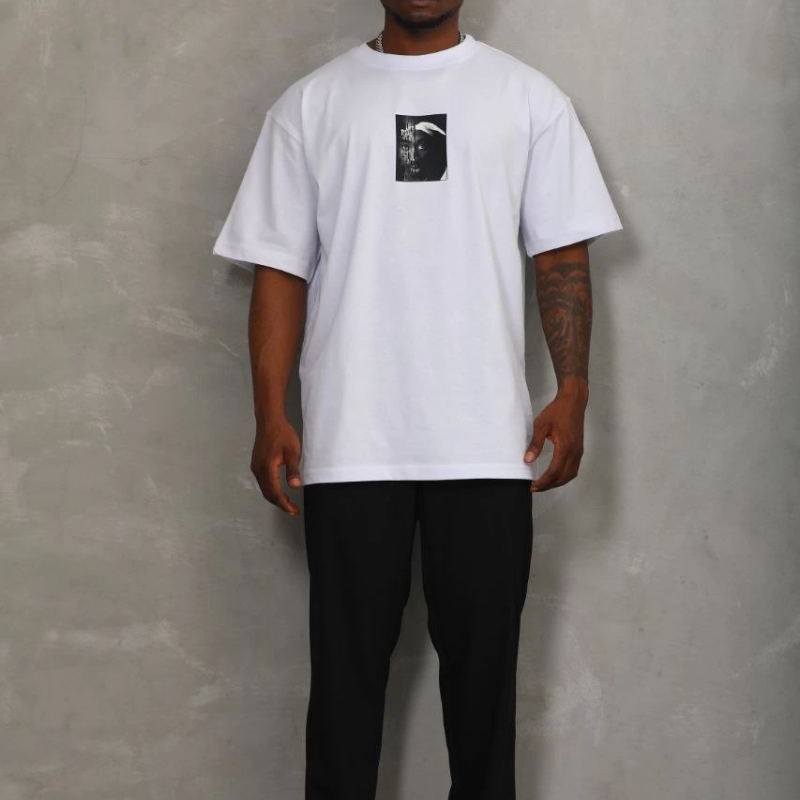 Erkek Kısa Kol Yazlık Tişört Bisiklet Yaka Baskılı Oversize T-Shirt - Beyaz Erkek Kısa Kol Yazlık Tişört Bisiklet Yaka Baskılı Oversize T-Shirt - Beyaz