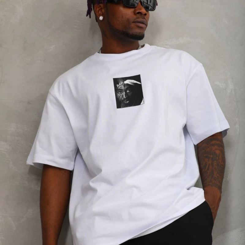 Erkek Kısa Kol Yazlık Tişört Bisiklet Yaka Baskılı Oversize T-Shirt - Beyaz Erkek Kısa Kol Yazlık Tişört Bisiklet Yaka Baskılı Oversize T-Shirt - Beyaz