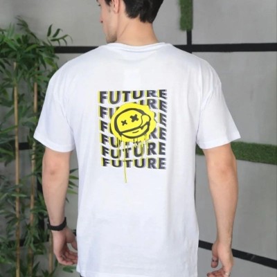 Erkek Kısa Kol Yazlık Tişört Bisiklet Yaka Baskılı Oversize T-Shirt - Beyaz Erkek Kısa Kol Yazlık Tişört Bisiklet Yaka Baskılı Oversize T-Shirt - Beyaz