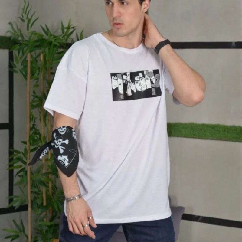 Erkek Kısa Kol Yazlık Tişört Bisiklet Yaka Baskılı Oversize T-Shirt - Beyaz Erkek Kısa Kol Yazlık Tişört Bisiklet Yaka Baskılı Oversize T-Shirt - Beyaz