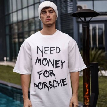 Erkek Kısa Kol Yazlık Tişört Bisiklet Yaka Baskılı Oversize T-Shirt - Beyaz