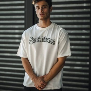 Erkek Kısa Kol Yazlık Tişört Bisiklet Yaka Baskılı Oversize T-Shirt - Beyaz