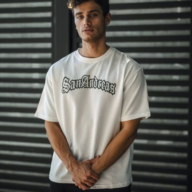 Erkek Kısa Kol Yazlık Tişört Bisiklet Yaka Baskılı Oversize T-Shirt - Beyaz Erkek Kısa Kol Yazlık Tişört Bisiklet Yaka Baskılı Oversize T-Shirt - Beyaz
